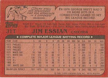 1982 Topps Traded #31T Jim Essian Back