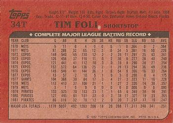 1982 Topps Traded #34T Tim Foli Back