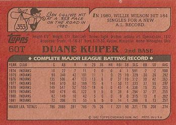 1982 Topps Traded #60T Duane Kuiper Back
