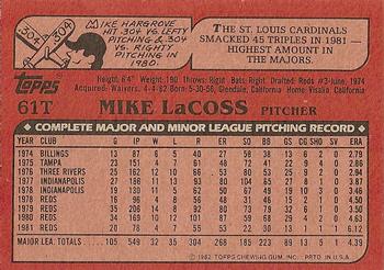 1982 Topps Traded #61T Mike LaCoss Back