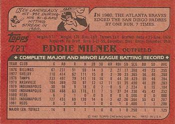 1982 Topps Traded #72T Eddie Milner Back
