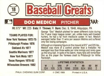 1989 Swell Baseball Greats #18 Doc Medich Back