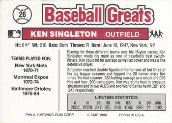 1989 Swell Baseball Greats #26 Ken Singleton Back