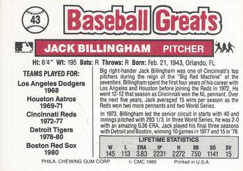 1989 Swell Baseball Greats #43 Jack Billingham Back