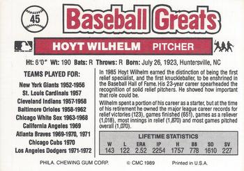 1989 Swell Baseball Greats #45 Hoyt Wilhelm Back