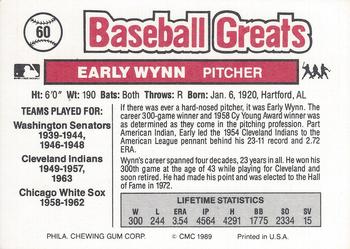 1989 Swell Baseball Greats #60 Early Wynn Back