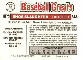 1989 Swell Baseball Greats #65 Enos Slaughter Back