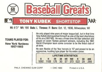 1989 Swell Baseball Greats #68 Tony Kubek Back