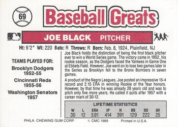 1989 Swell Baseball Greats #69 Joe Black Back