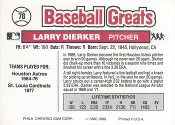 1989 Swell Baseball Greats #78 Larry Dierker Back
