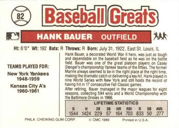 1989 Swell Baseball Greats #82 Hank Bauer Back