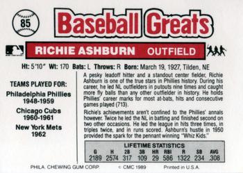 1989 Swell Baseball Greats #85 Richie Ashburn Back
