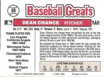 1989 Swell Baseball Greats #89 Dean Chance Back