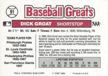 1989 Swell Baseball Greats #91 Dick Groat Back