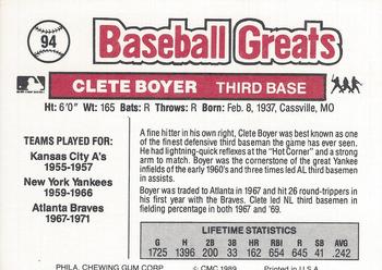 1989 Swell Baseball Greats #94 Clete Boyer Back