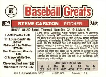 1989 Swell Baseball Greats #95 Steve Carlton Back