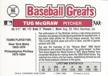 1989 Swell Baseball Greats #96 Tug McGraw Back