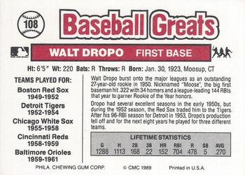 1989 Swell Baseball Greats #108 Walt Dropo Back