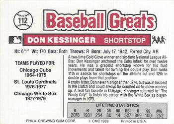 1989 Swell Baseball Greats #112 Don Kessinger Back