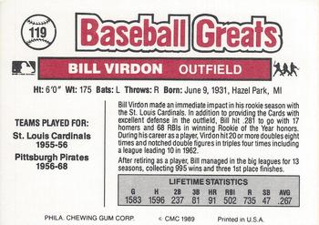 1989 Swell Baseball Greats #119 Bill Virdon Back