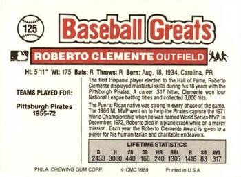 1989 Swell Baseball Greats #125 Roberto Clemente Back