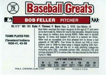 1989 Swell Baseball Greats #75 Bob Feller Back