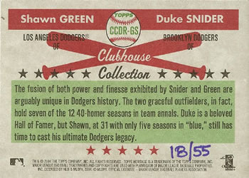 2004 Topps Heritage - Clubhouse Collection Dual Relics #CCDR-GS Shawn Green / Duke Snider Back