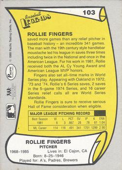 1988 Pacific Legends I #103 Rollie Fingers Back