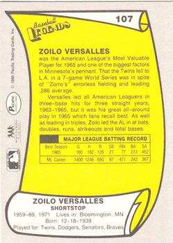 1988 Pacific Legends I #107 Zoilo Versalles Back