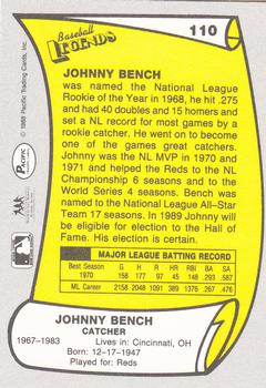 1988 Pacific Legends I #110 Johnny Bench Back