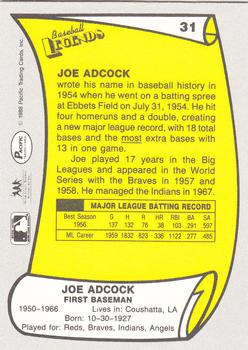 1988 Pacific Legends I #31 Joe Adcock Back