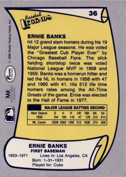 1988 Pacific Legends I #36 Ernie Banks Back