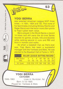 1988 Pacific Legends I #53 Yogi Berra Back