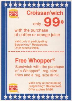 1986 Burger King All-Pro Series #NNO Coupon Front
