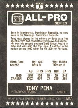 1986 Burger King All-Pro Series #1 Tony Pena Back