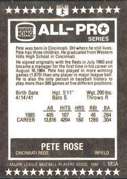 1986 Burger King All-Pro Series #4 Pete Rose Back