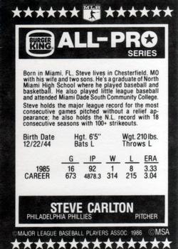 1986 Burger King All-Pro Series #6 Steve Carlton Back
