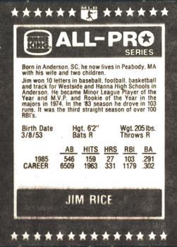 1986 Burger King All-Pro Series #8 Jim Rice Back