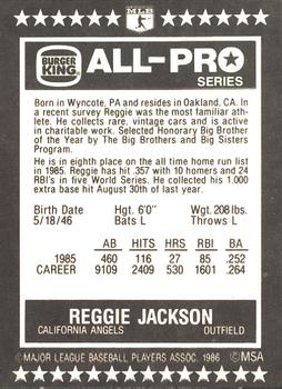 1986 Burger King All-Pro Series #12 Reggie Jackson Back