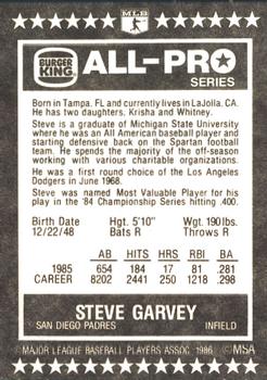 1986 Burger King All-Pro Series #18 Steve Garvey Back