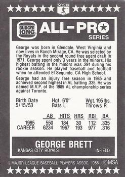 1986 Burger King All-Pro Series #20 George Brett Back