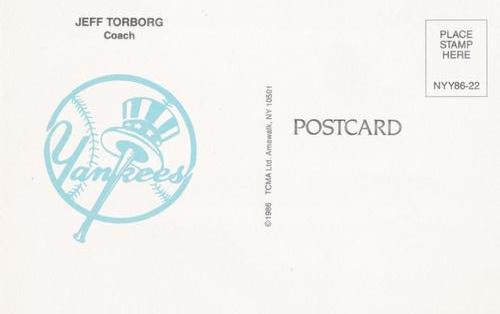 1986 TCMA New York Yankees Postcards #22 Jeff Torborg Back