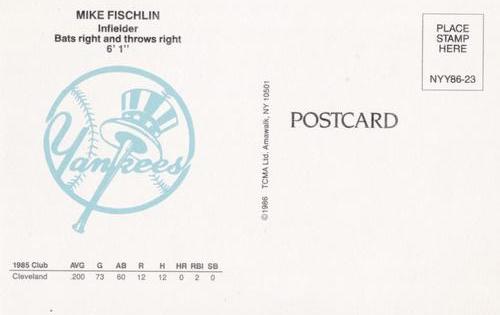1986 TCMA New York Yankees Postcards #23 Mike Fischlin Back