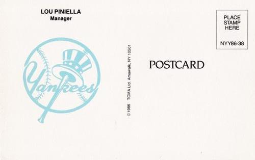 1986 TCMA New York Yankees Postcards #38 Lou Piniella Back