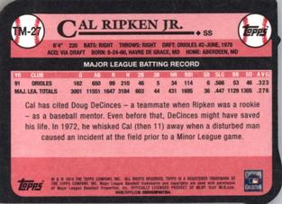 2014 Topps - 1989 Topps Die Cut Minis #TM-27 Cal Ripken Jr. Back