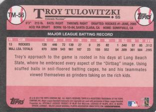 2014 Topps - 1989 Topps Die Cut Minis #TM-56 Troy Tulowitzki Back