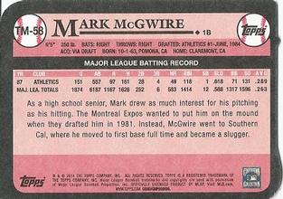2014 Topps - 1989 Topps Die Cut Minis #TM-58 Mark McGwire Back