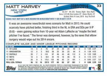 2014 Topps - Gold #33 Matt Harvey Back