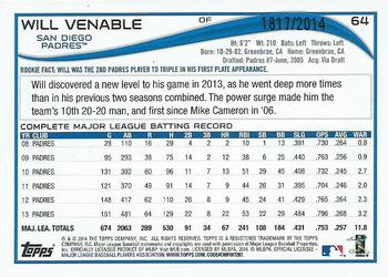 2014 Topps - Gold #64 Will Venable Back