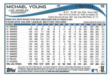 2014 Topps - Gold #72 Michael Young Back